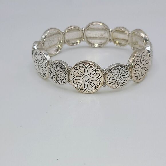 Vintage Napier Silver Toned Bracelet with Intricate Design, stretchy - Picture 1 of 5